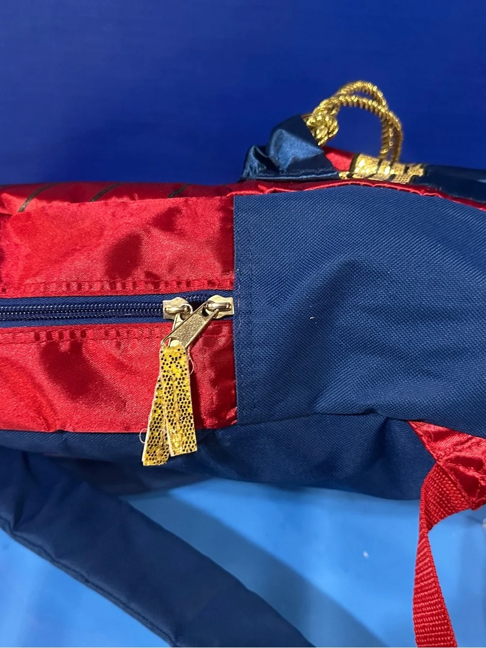DC Comics Wonder Woman Super Hero Red & Blue Glitter Logo Backpack Adj Straps